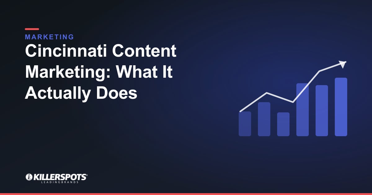 Cincinnati Content Marketing: What It Actually Does — Killerspots branded marketing graphic