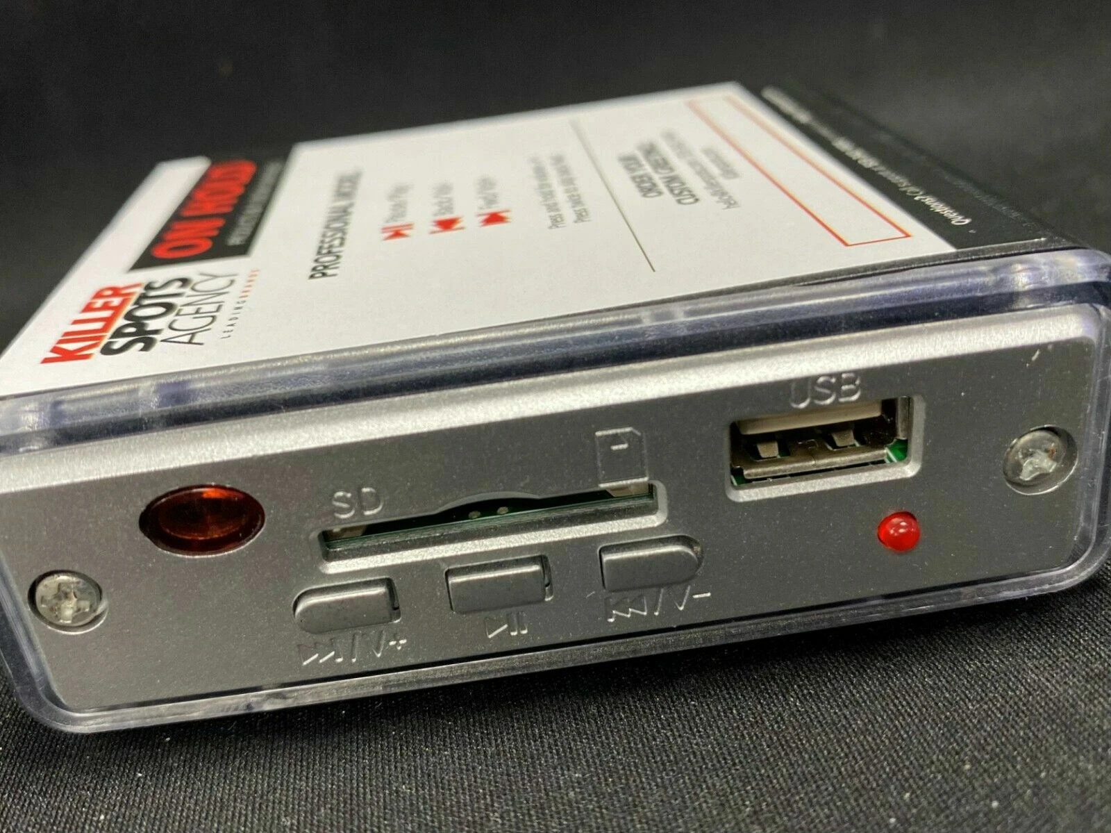 Killerspots On Hold Pro front panel — SD card, USB, and playback controls